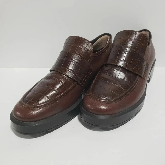 Geox Respira Shoes - Womans Geox Respira Block Heel Brown Italian Patent Chunky Shoes Size 40